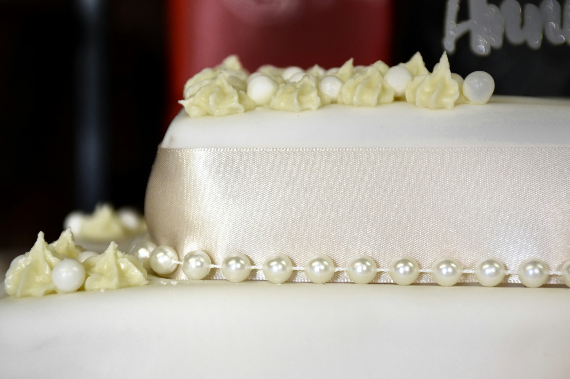 Pearl Wedding anniversary cake with icing and ribbon